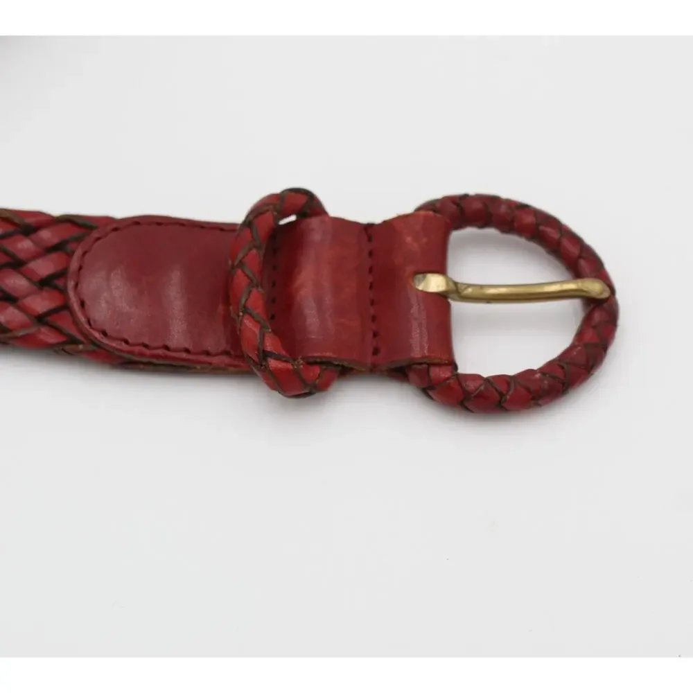 Vintage Cole Haan Braided Leather Belt Mens Size 42 Brown Red Woven Classic 90s